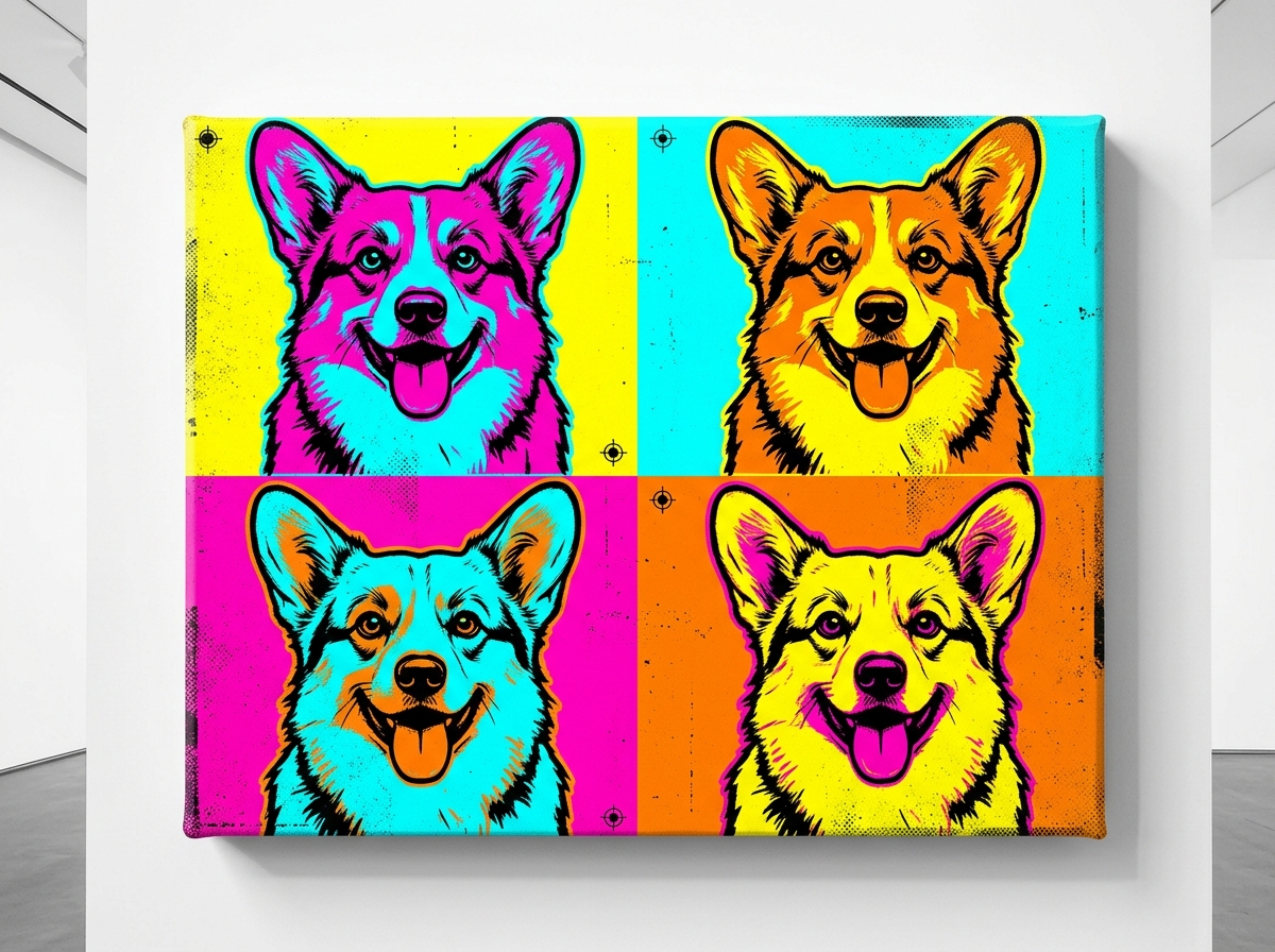 Vibrant Andy Warhol Modern Pop Art Custom Pet Portrait of a Corgi
