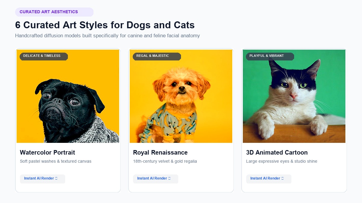 6 Curated AI Pet Art Styles for Dogs and Cats