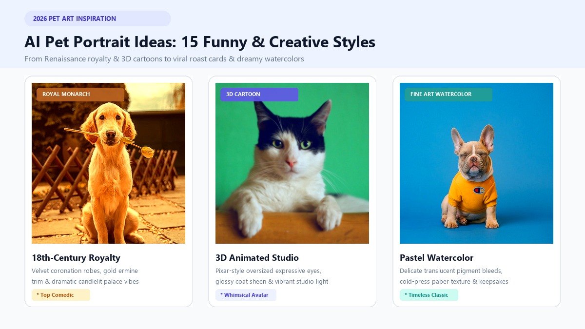 AI Pet Portrait Ideas: 15 Funny and Creative Styles for Your Pet