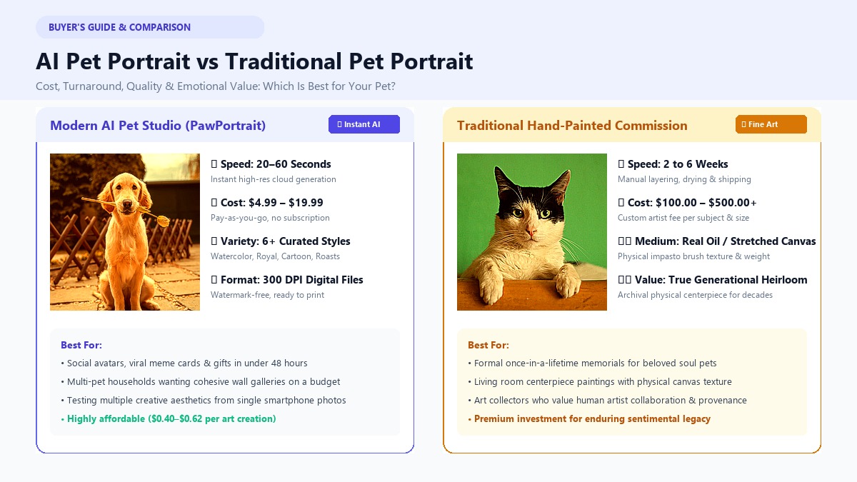 AI Pet Portrait vs Traditional Pet Portrait: Which Is Better for Your Pet?
