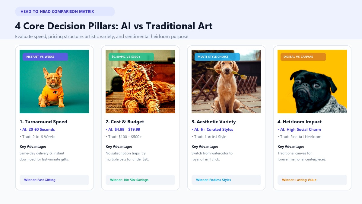 Head-to-Head Comparison: AI Pet Portraits vs Traditional Hand-Painted Art