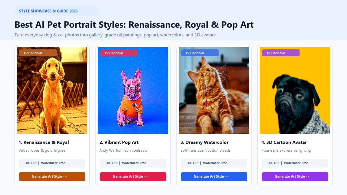 Best AI Pet Portrait Styles: Renaissance, Royal, Pop Art and More