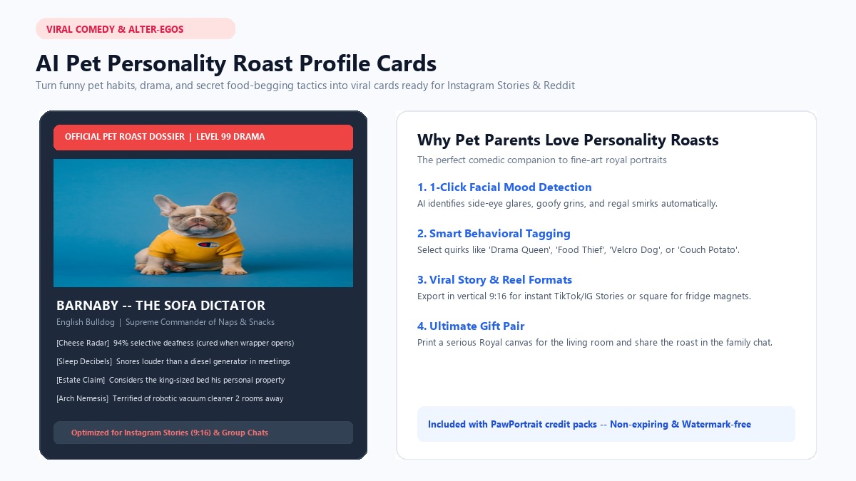 AI Pet Personality Roast Profile Cards
