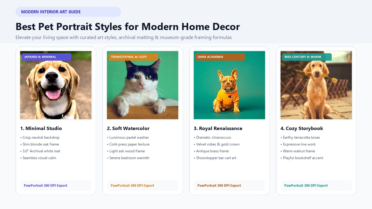 6 Best Pet Portrait Styles for Modern Home Decor: Framing, Sizing & Styling Tips