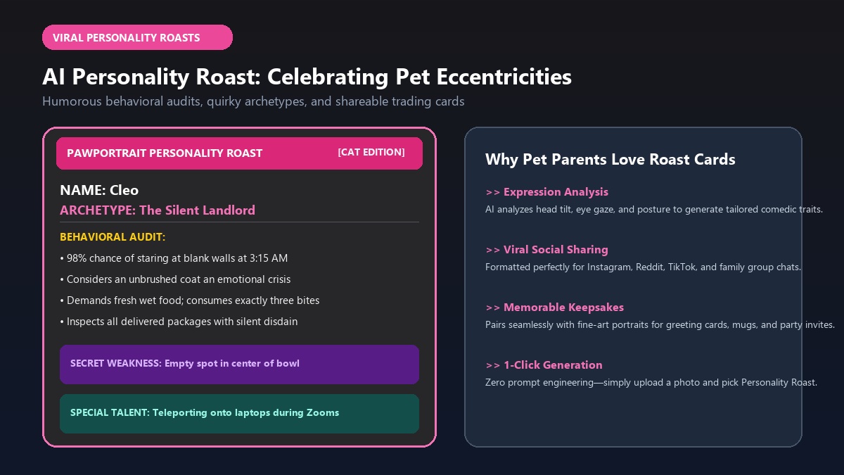 AI Pet Personality Roast Card Example - The Silent Landlord