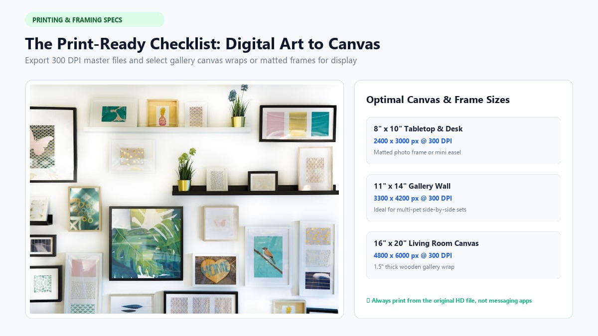 Printing and framing checklist for digital pet portraits on canvas