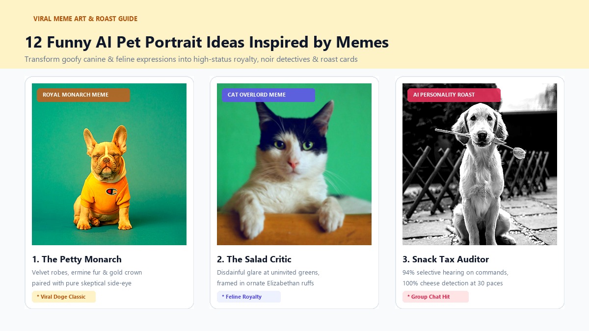 12 Funny AI Pet Portrait Ideas Inspired by Viral Dog and Cat Memes