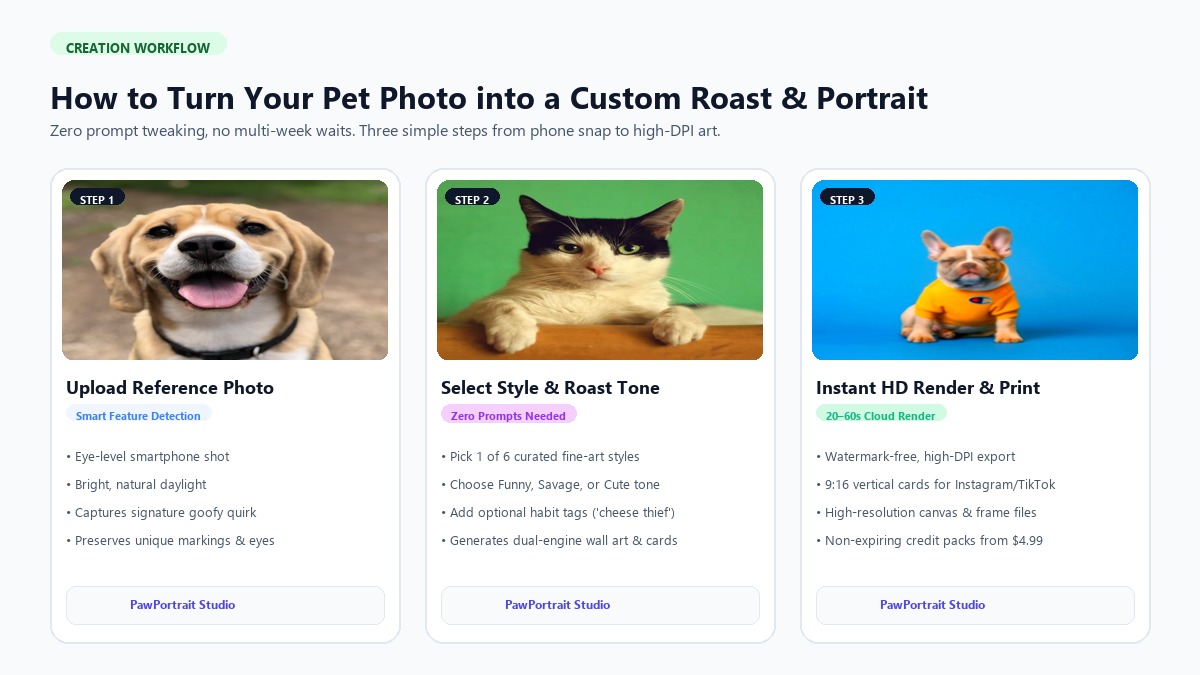 How to turn your pet photo into a custom AI portrait and personality roast in 3 steps