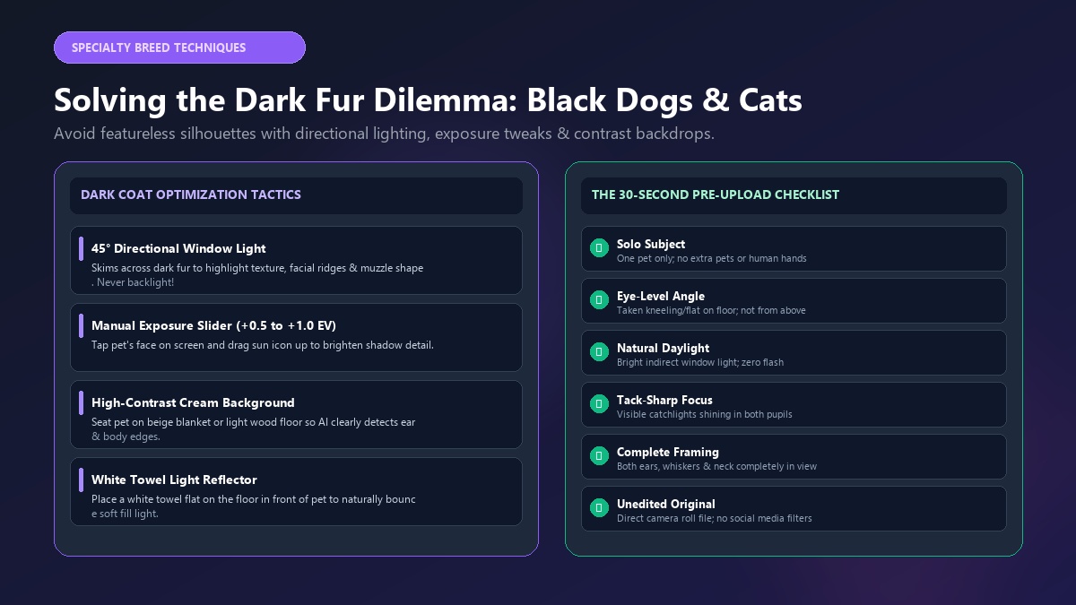 Solving the Dark Fur Dilemma - 45-Degree Lighting, Exposure Compensation, and High-Contrast Backgrounds
