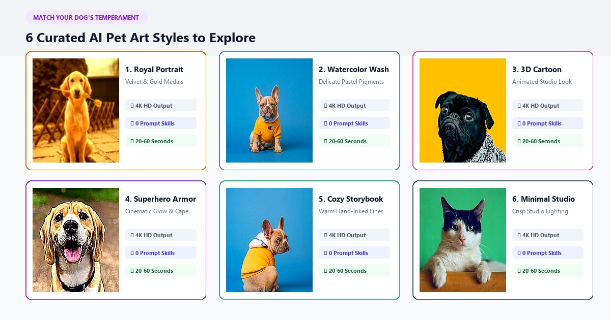 6 Curated AI Art Styles for Dog Breeds and Temperaments