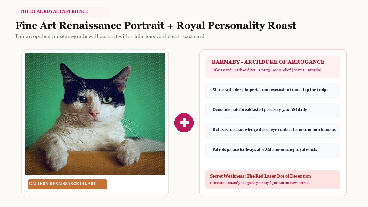 Fine Art Renaissance Cat Portrait and AI Personality Roast Card