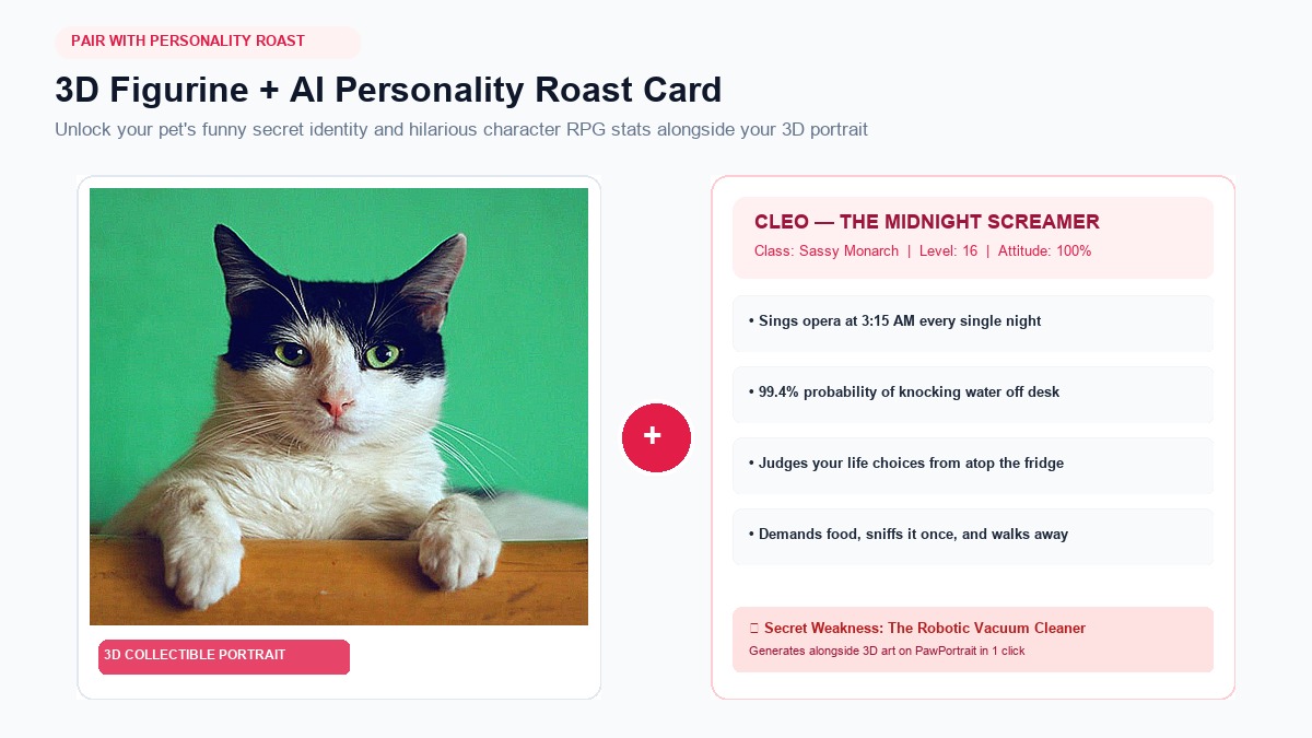Pair your 3D collectible with an AI personality roast card