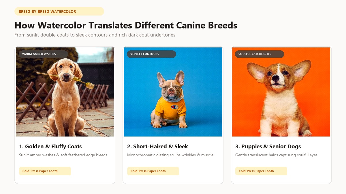 How watercolor translates different dog breeds