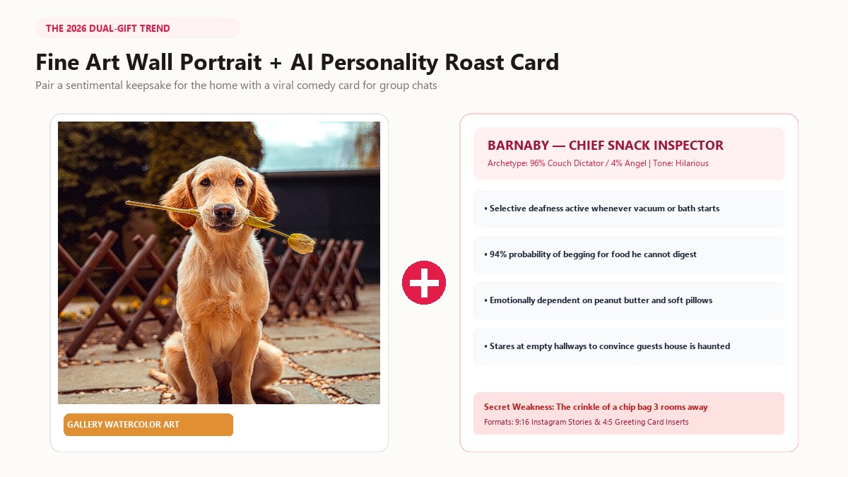 AI pet personality roast card and fine art dual gift package