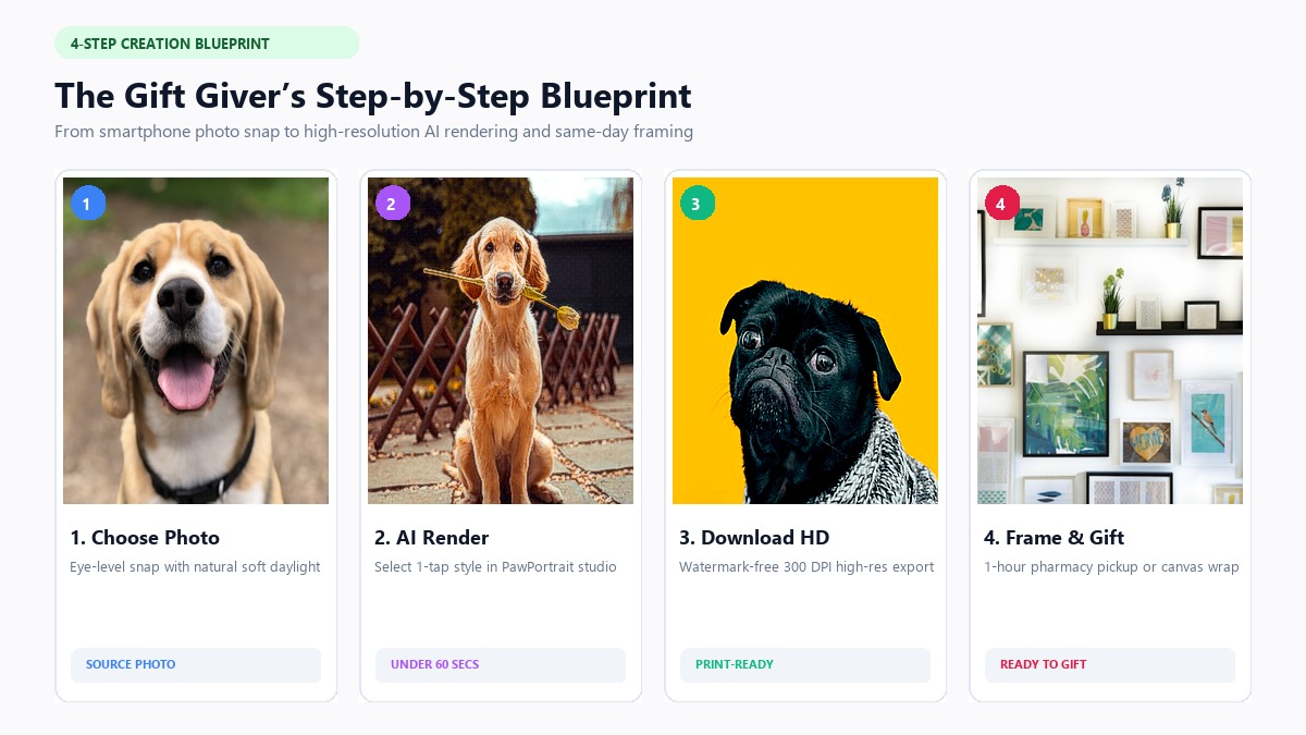 Four-step guide to creating and framing custom AI pet portrait gifts